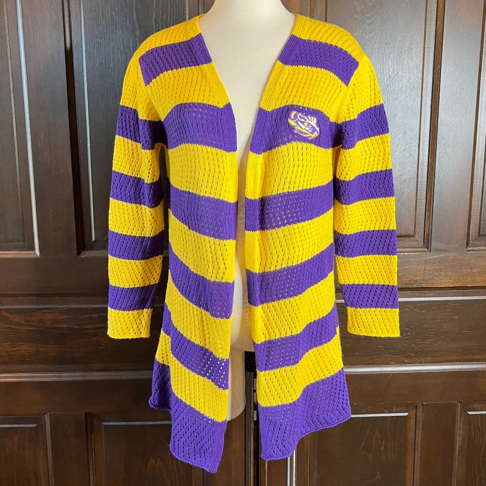Emerson Street Peruvian Collection Cardigan Sweater LSU Tigers Size L Open Knit